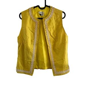 PBJ Vintage yellow vest ladies petite S-M open front embroidered trim